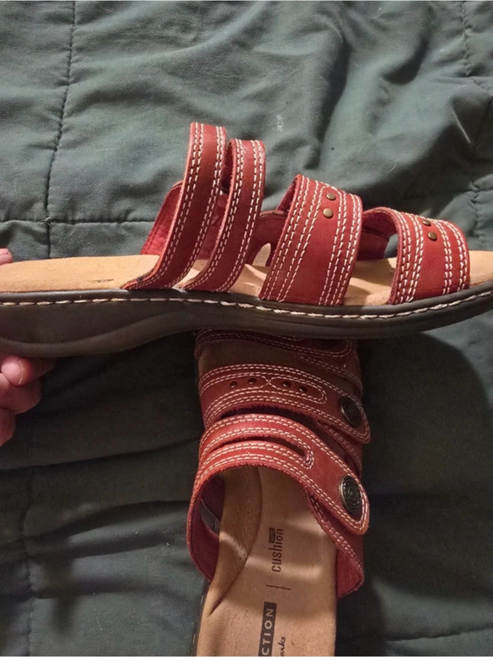 Clarks Women's Red Leather Multi-Strap Slide Sandals - Picture 2 of 4